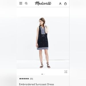 Madewell women's Navy Cotton Sleeveless Embroidered Dress  Sz 10 Cotton